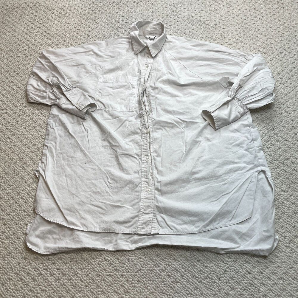Topshop Blouse Shirt Womens 6 White Button Up Long Sleeve Cotton Collared Top